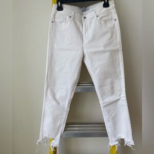 Just Black White High Rise Shark Bite Bottom Jeans